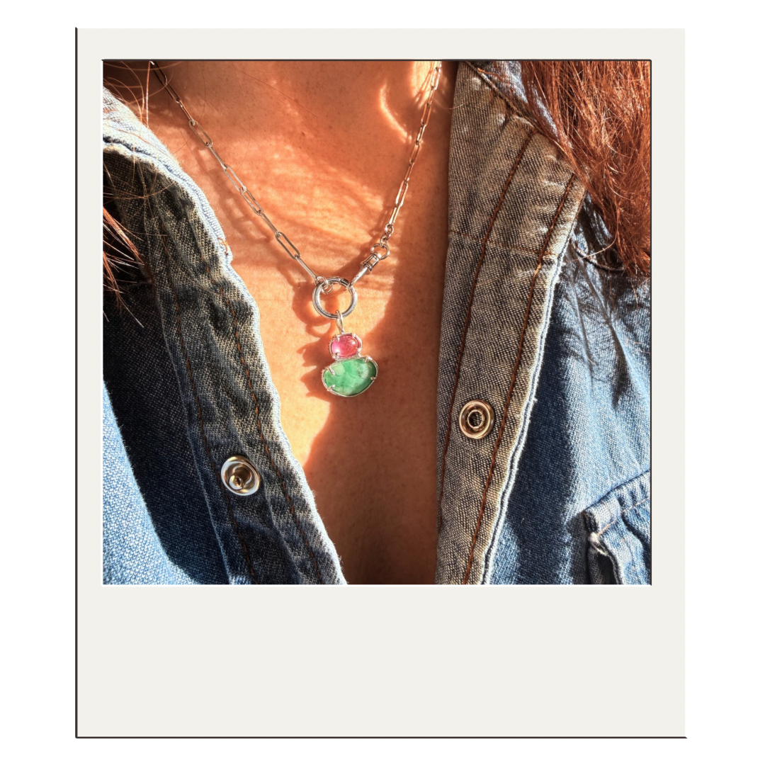 Thai Pink Sapphire + Rustic Emerald