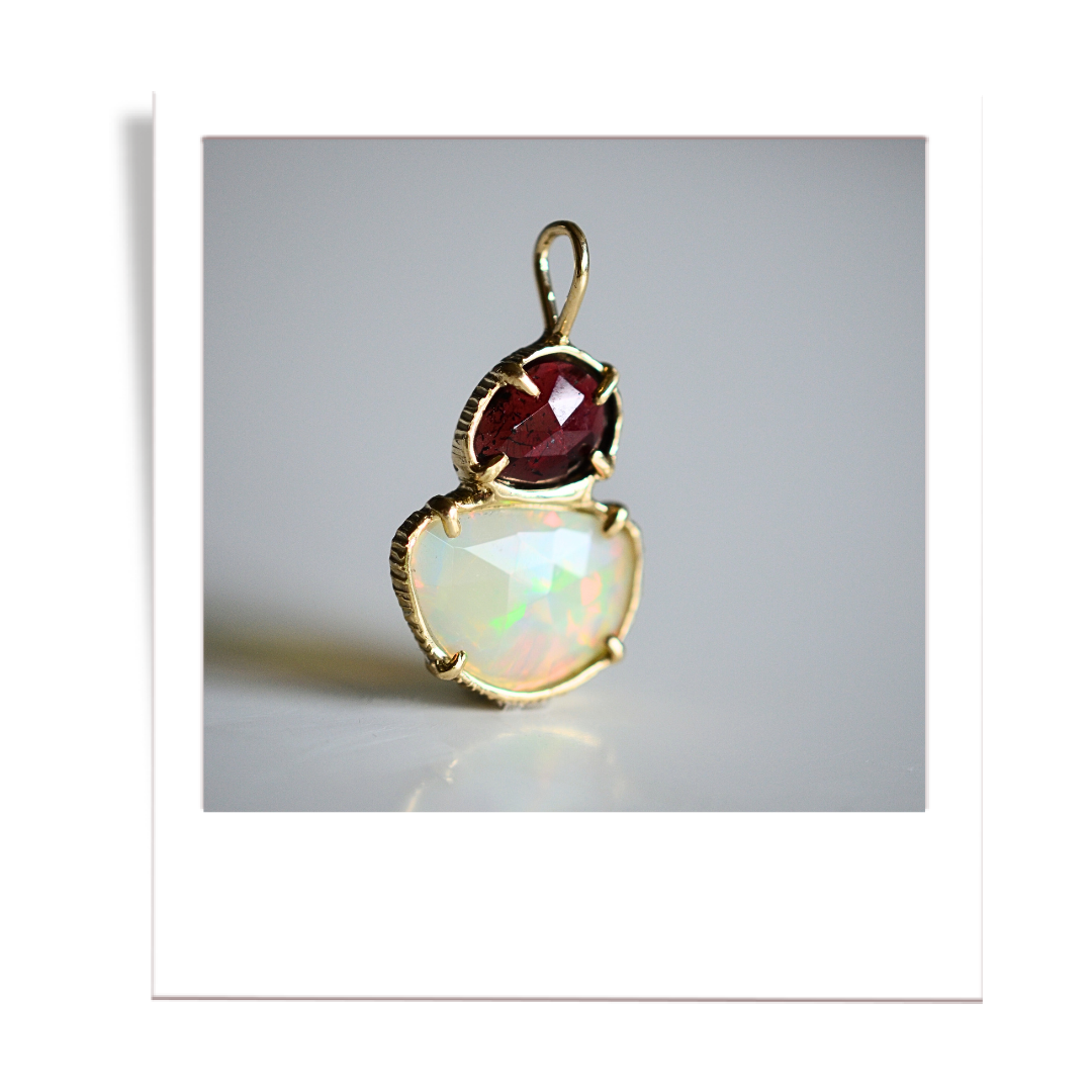 Welo Opal and Garnet pendant