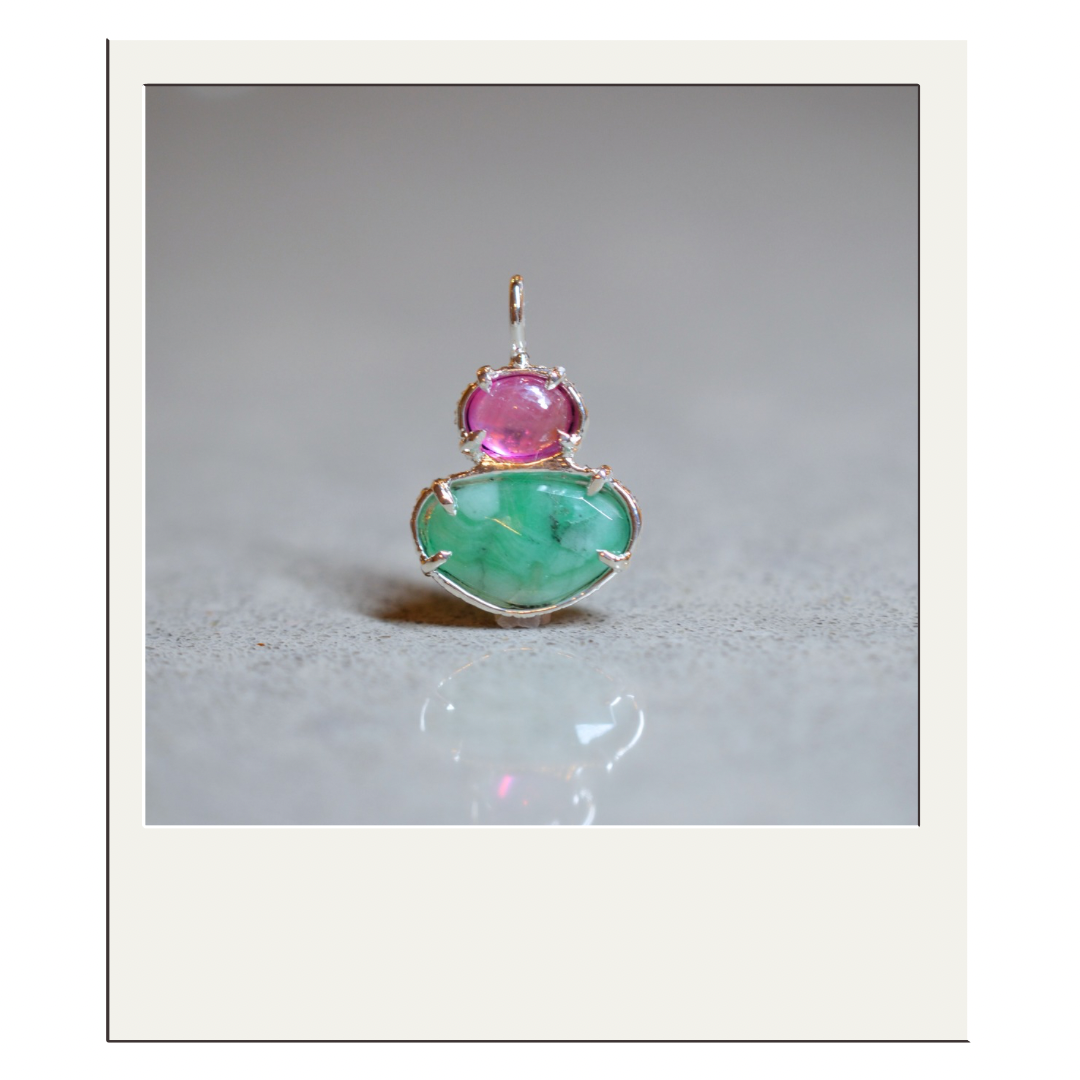 Thai Pink Sapphire + Rustic Emerald