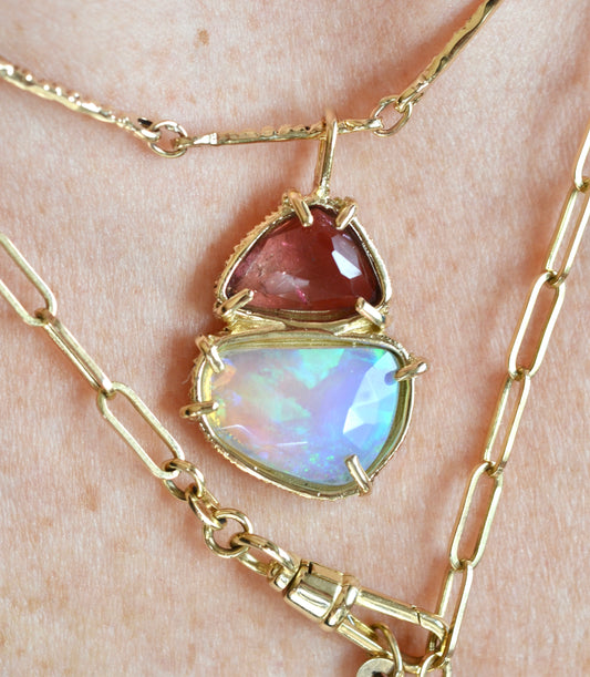 Pink Tourmaline + Welo Opal Pendant