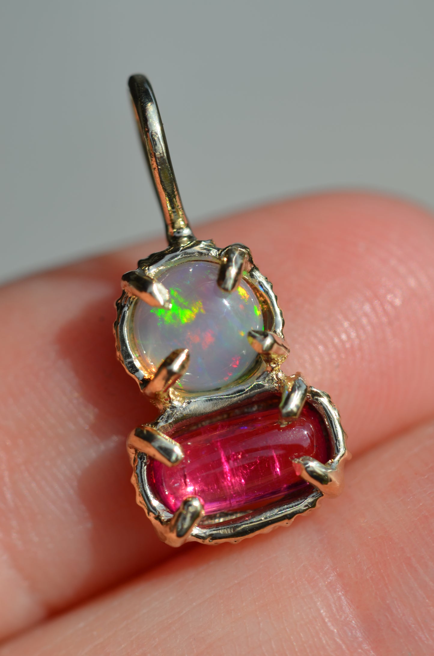 Pink Tourmaline + Welo Opal Pendant