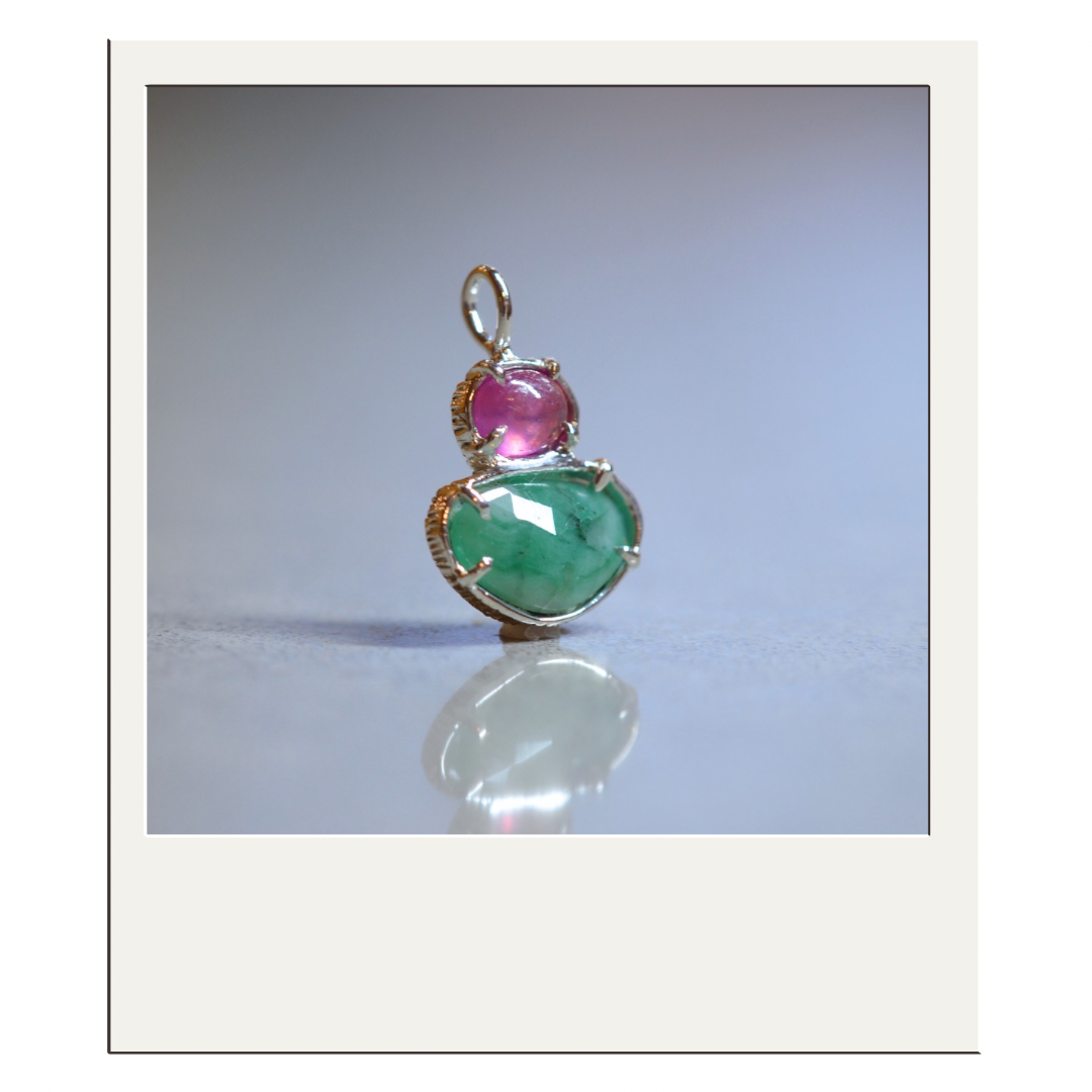 Thai Pink Sapphire + Rustic Emerald