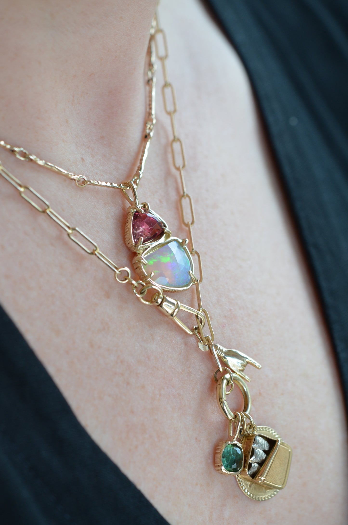Pink Tourmaline + Welo Opal Pendant
