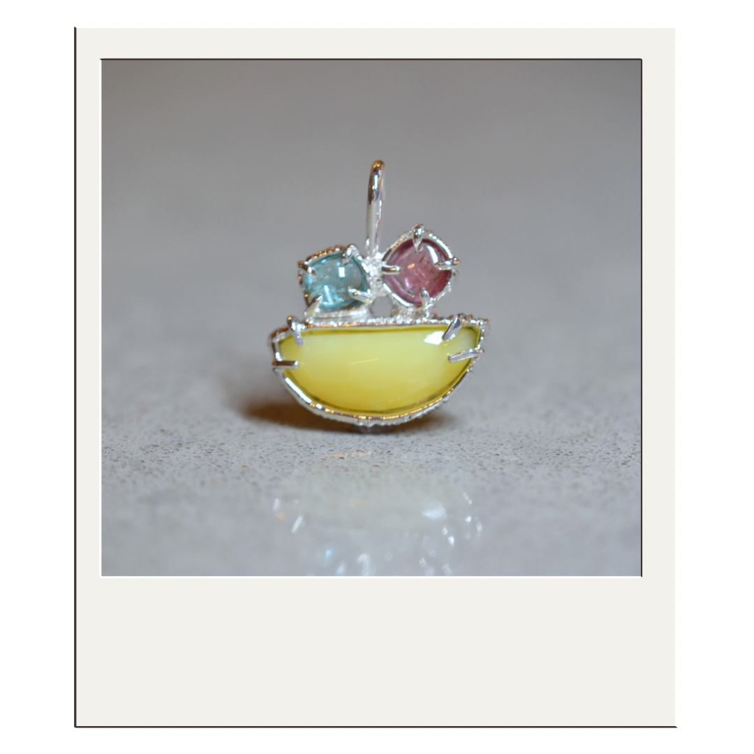 Teal/Pink Tourmaline + Yellow Opal