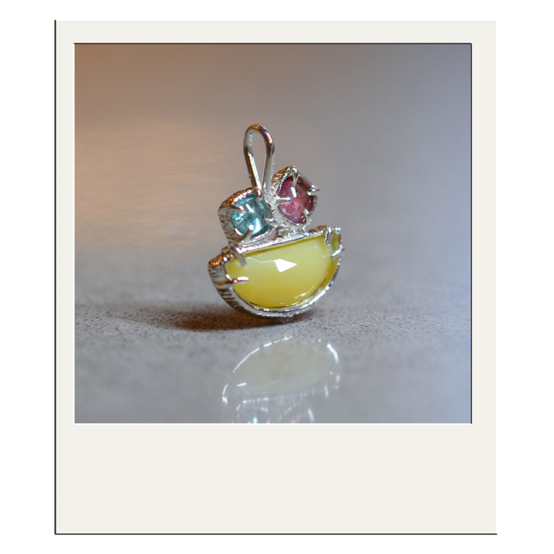 Teal/Pink Tourmaline + Yellow Opal