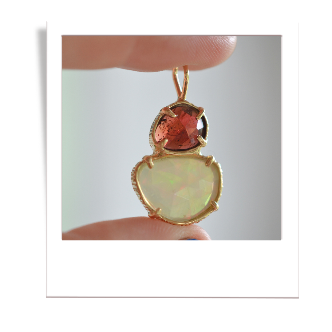 Welo Opal and Garnet pendant