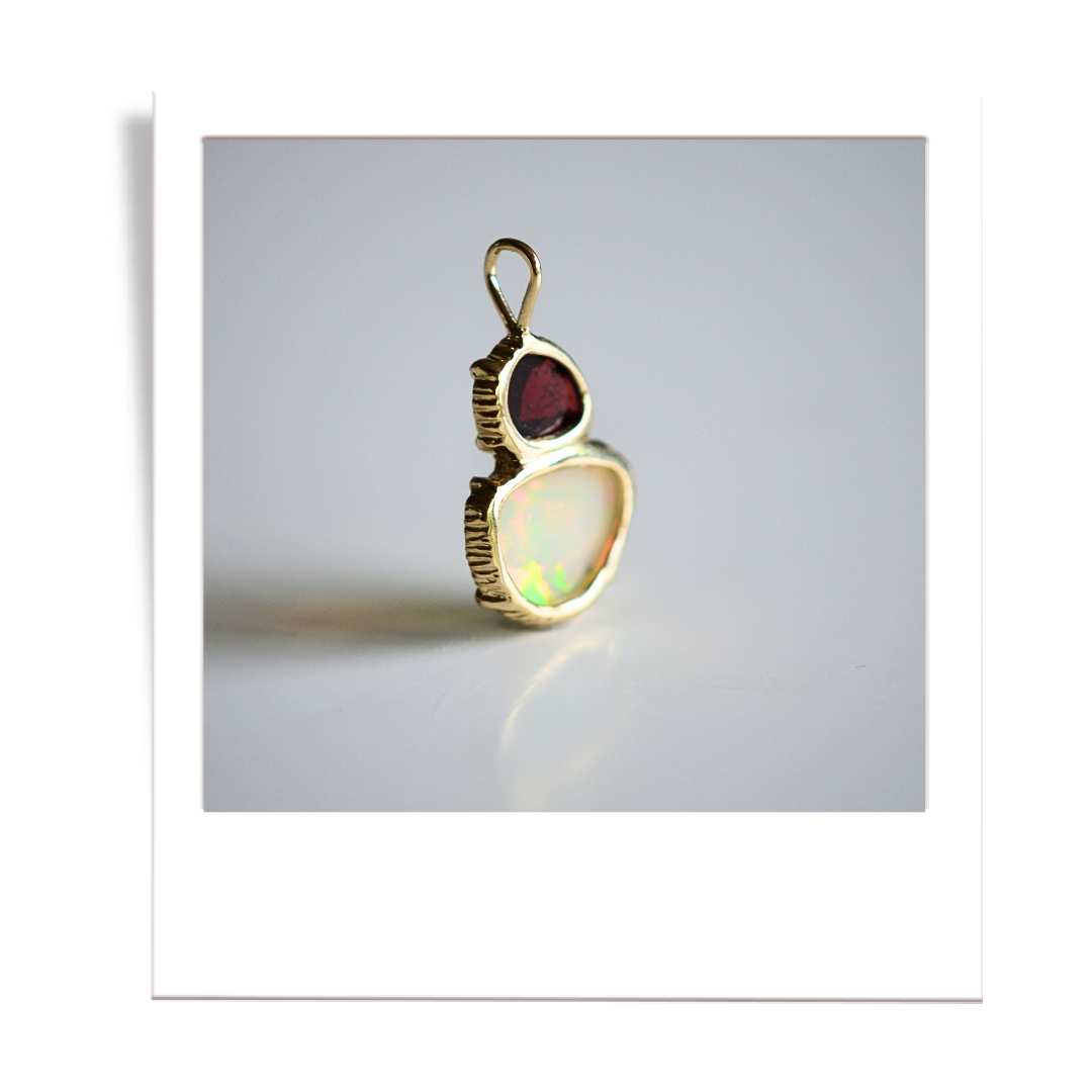 Welo Opal and Garnet pendant