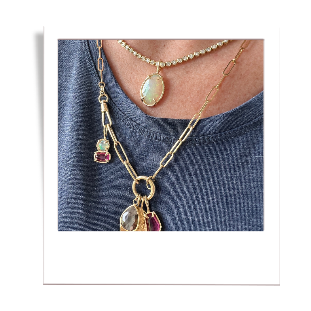 Pink Tourmaline + Welo Opal Pendant