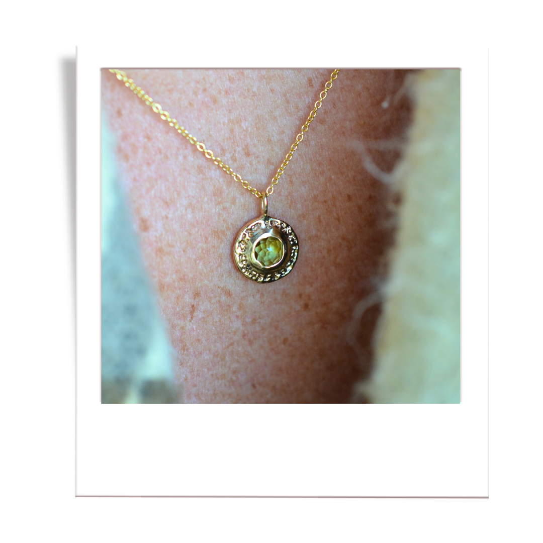 Gold Peridot Disc Pendant