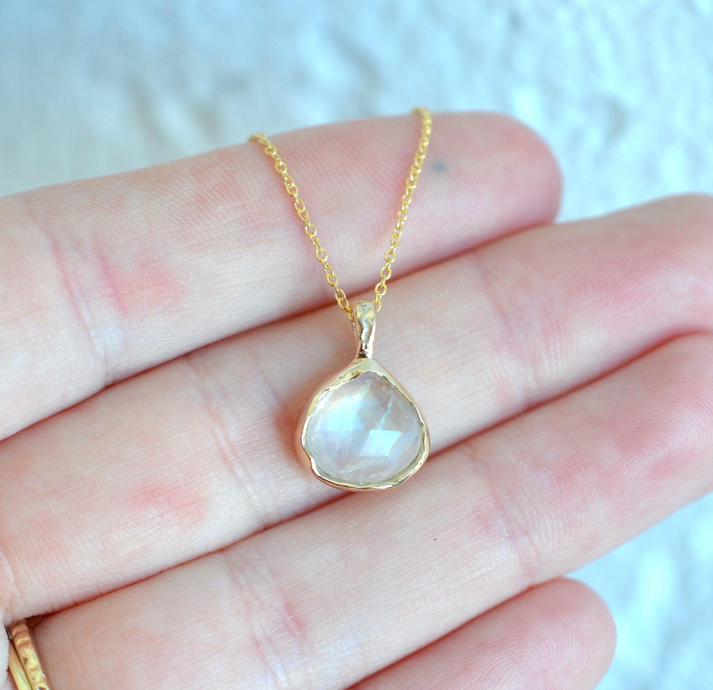 Pear Rainbow Moonstone Necklace