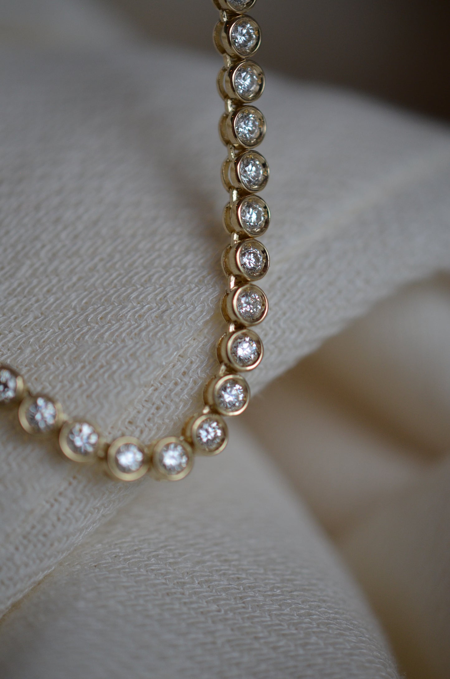 Full eternity, bezel set, diamond riviera necklace